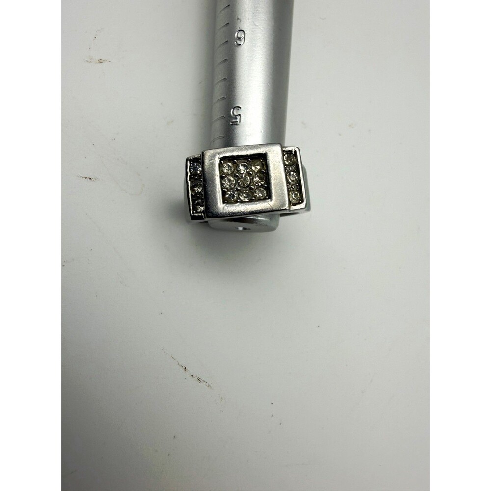 Men’s Size 9 Silver Tone Square Rhinestone Crystal Statement Ring Chunky